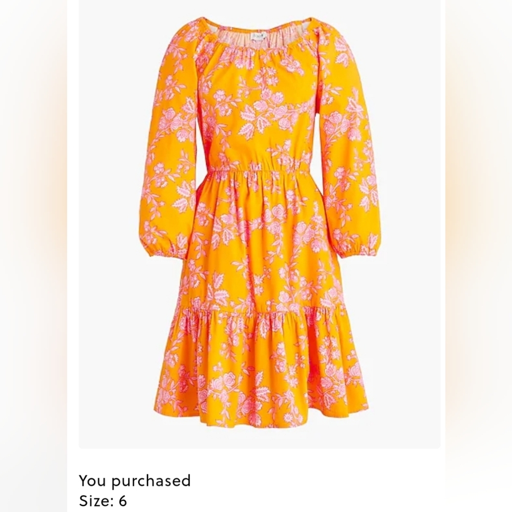 J. Crew Floral Puff-Sleeve Tiered Dress with Pink Print